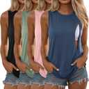 4 Pack Women's Nursing Tank Tops for Breastfeeding Hidden Zippers Sleeveless Nursing Shirts Loose Maternity Tops (L)