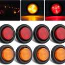 8Pcs 2 Inch Round Led Trailer Marker Lights, 4 Amber + 4 Red 2 Inch Round LED Side Marker and Clearance Marker Lights 4 LED Sealed Flush Mount w/Grommets and 2 Prong Trailer Wire Pigtails Waterproof