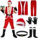 Liitrsh 6 Pcs Santa Claus Costume for Men Christmas Santa Outfit Vest Tops Santa Hat Pant Gloves Belt Shoe Covers for Cosplay, Size L