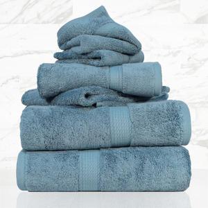 SUPERIOR Solid Egyptian Cotton Towel Set, Washcloths 13 x 13, Hand Towels 20 x 30, Bath Towels 30 x 55, Denim Blue, 6-Pieces
