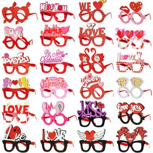 Amylove 24 Pairs Valentines Day Glasses Heart Sunglasses Eyewear Photobooth Props with Flamingo Crown Designs for Galentines Valentines Bachelorette Wedding Celebration Party Favorse