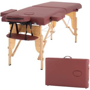 BestMassage Massage Bed Portable Massage Table 24 inch Wide Lash Bed Height Adjustable 2 Folding Spa Table with Non-Woven Bag for Spa Footmassage Facial CareSpa Tattoo (Burgundy)