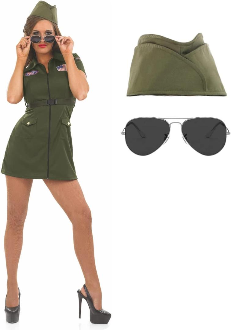 fun shack Womens Fighter Pilot Costume, Flight Attendant Costumes Women, Halloween Costume Women, Pilot Costumes Womans (Small)