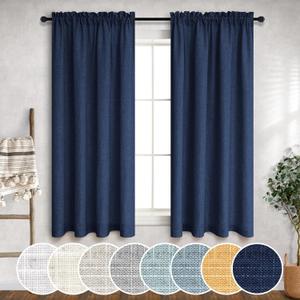 Navy Blue Sheer Curtains 45 Inches Long for Kitchen Set of 2 Panels Rod Pocket Light Airy Linen Cafe Tier Soft Dark Blue Short Curtains for Small Windows Bathroom Basement Decoration 52x45 Inch Length
