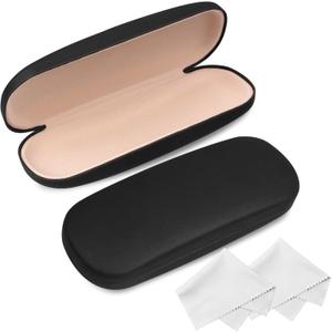 Joyberg Glasses Case, 2 Pack Eyeglass Case with Cleaning Cloth, Glasses Case Hard Shell Fits Most Glasses (Black)