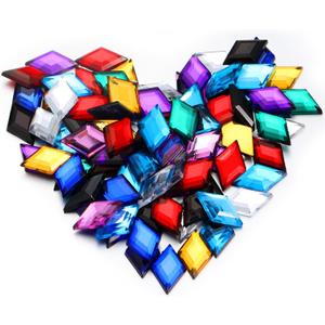 100 Pcs Flat Back Diamond Acrylic Crystal Rhinestones Plastic Gems for Bedazzling Acrylic Jewels for Jewelry Making Costume Cosplay Embellishments, 0.43 x 0.71 Inch (Stylish Color)