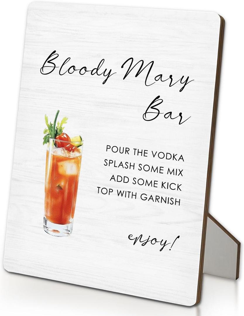 Bloody Mary Bar Sign, Wedding Cocktail Bar Wooden Stand Sign 5"X7", Wedding Bloody Mary Cocktail Signs Decorations for Reception Ceremony Home Party Pub Lounge(5x7 Inch)