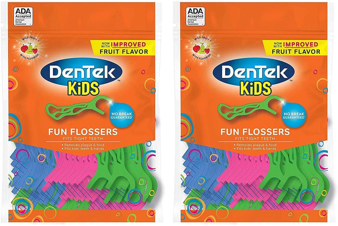 DenTek Kids Fun Flossers Wild Fruit | 75-Count Floss Picks | 2-Pack (150 Count (Pack of 1))