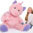 MorisMos Giant Stuffed Unicorn 4 Foot, 51'' Giant Unicorn Stuffed Animal with Baby Pony Doll for Girl Boy Kid Mother, Jumbo Pink Stuffed Animal for Baby Shower Birthday Christmas Valentines (X-Large)