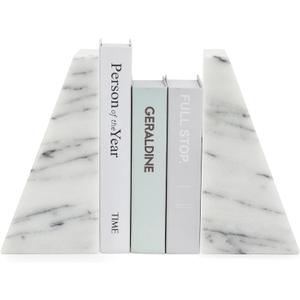 Fox Run Triangular 100% Natural Polished White Marble Bookends 4 x 3 x 6 inches
