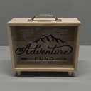 Vesici Travel Fund Box Piggy Bank for Adults Money Savings Box Vacation Decorative Suitcase Wooden Coin Bank for Vacation Wedding, 8 x 7.3 x 2.8 Inch(Adventure)