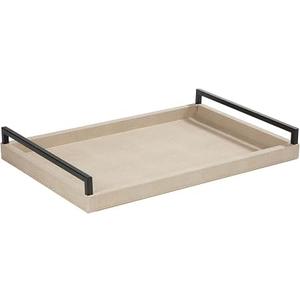 Sagala Ivory Shagreen Leather Serving Tray with Black Handles for Ottoman, Elegant Decorative Tray for Coffee Table Console Table Buffet Living Room (Ivory)