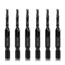 6-Piece 8-32NC Combination Drill Tap Countersink Bit Set SAE, Made of High-Speed Steel with Anti-Rust Blackened Coating, Ideal for Soft Metal, Wood & Plastic, 8-32NC Thread Size, 1/4 Hex Shank
