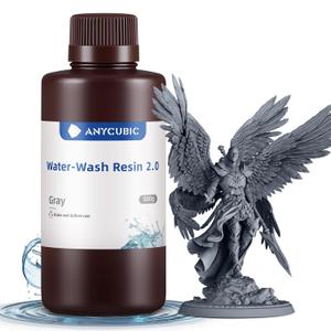 ANYCUBIC Water Washable 3D Printer Resin 2.0, 405nm High Precision 3D Resin, Low Shrinkage Photopolymer Resin for 4K/8K/12K Capable LCD DLP Resin 3D Printer Printing (Grey, 500g)