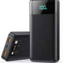 Portable Charger 40800mAh Power Bank with 3 Built-in Cable,25W PD USB C in&Out Power Bank Fast Phone Charging,QC4.0 LED Display Portable Battery Pack Compatible with iPhone 16/15, Galaxy Android-Black