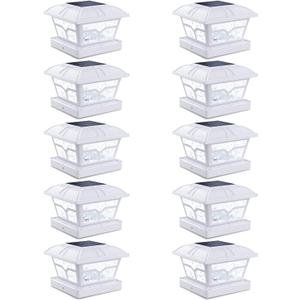SIEDiNLAR Solar Post Cap Lights Outdoor 2 Color Modes 8 LEDs for 4x4 5x5 6x6 Wooden Vinyl Posts Fence Deck Patio Decoration Warm White & Cool White Lighting White (10 Pack)