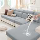 Hyha Waterproof Couch Cushion Covers, Against Spills, Couch Cover for Dogs Washable, Thick Elastic Jacquard Fabric, Waterproof Sofa Seat Slipovers for Pets (3 Pieces, Light Grey)