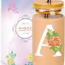 SENTVEND Initial Glass Cup with Lid and Straw Color-changing Monogrammed Gifts for Women 16 oz Iced Coffee Drinking Glass Tumbler Personalized Christmas Thanksgiving Birthday Gifts for Women Her Mom