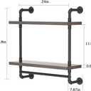 Helsin 2 Tier Wood Floating Shelves Towel Rack, Industrial Pipe Bathroom Shelves Wall Mounted with Towel bar, Wall Display Storage Shelf for Home & Bathroom Decor (Gray, 24inch)
