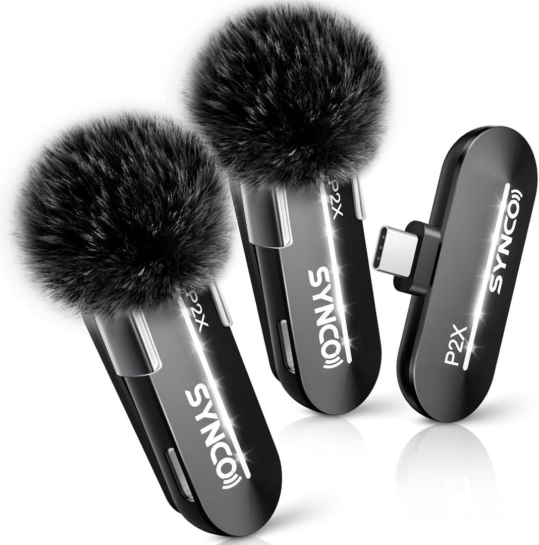 SYNCO 2 Mics Wireless Lavalier Microphone, USB-C Wireless Microphones for iPhone 15, Andriod Phone, P2XT Professional Lapel Mics for Tiktok, YouTube, Streaming, Vlog Video Recording, Type-C Devices