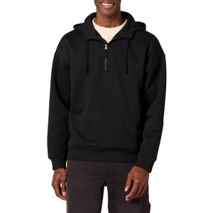 Amazon Essentials mens Quarter-Zip Oversized-Fit Hoodie Sweatshirt (Medium, Black)