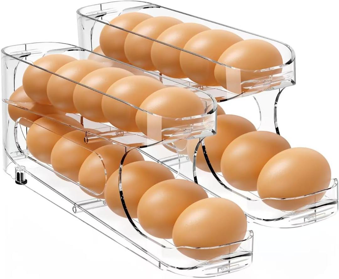 Sotfamily Egg Holder for Fridge, 2 Pack, FIFO Egg Roller for Eggs 24 Count | Auto Rolling Egg Storage Organizer for Refrigerator, Clear Space Saving Container, Dispenser
