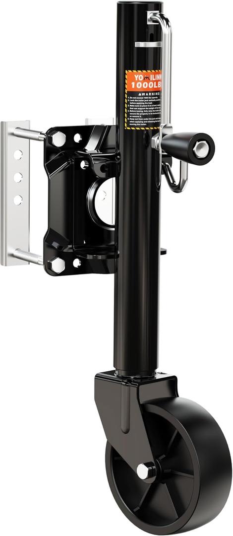YOMILINK 1000 lbs Trailer Jack with Wheel, Heavy Duty Swivel Boat Jack, 12" Lift, Bolt-on Tongue Trailer Jacks for RV Boat Trailers, Black