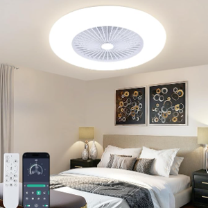 KAMLAM 24" Bladeless Ceiling Fan with Light, Low Profile Flush Mount, 3 Color Dimmable Smart LED, 6 Speeds Timing Reversible, Modern Enclosed Ceiling Fan Remote & APP Control