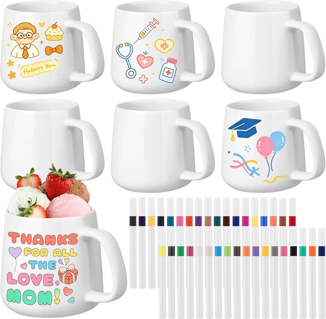 42 Pcs Make Your Own Mug Painted Ceramic Mugs to Paint Kit 12 oz Painted Mug Color Your Own Cups Decorate Coffee Cup DIY Ceramic Cup for Birthday Mothers Fathers Day Gift Christmas Graduation Gifts