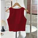 SOLY HUX Women's 3D Floral Crew Neck Sleeveless Summer Crop Tank Tops (Red, L)