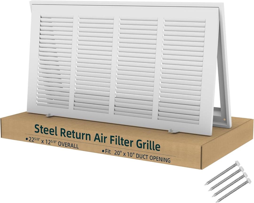 Fancat Return Air Filter Grille for 20x10 Ducts, Steel Vent Cover Grille with Removable Door for 1“ Filters | Suitable for Sidewall & Ceiling | White Coating | Outer Dimensions: 22 5/8” W x 12 5/8" H, 20''Wx10''H Ducts