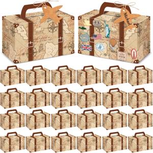 12Pcs Large Suitcase Party Favor Boxes Travel The Map Paper Treat Box with Tags Birthday Supplies Travel Theme Candy Goodie Gift Boxes for Birthday Baby Shower Wedding Vintage Party Table Decoration