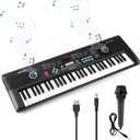 61 keys keyboard piano, Electronic Digital Piano with Built-In Speaker Microphone, Portable Keyboard Gift Teaching for Beginners, electric piano for kids (Black)