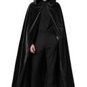 Reversible Cloak Cape with Hood Velvet Satin Witch Gothic Vampire Halloween Cosplay Costumes (Black, S)
