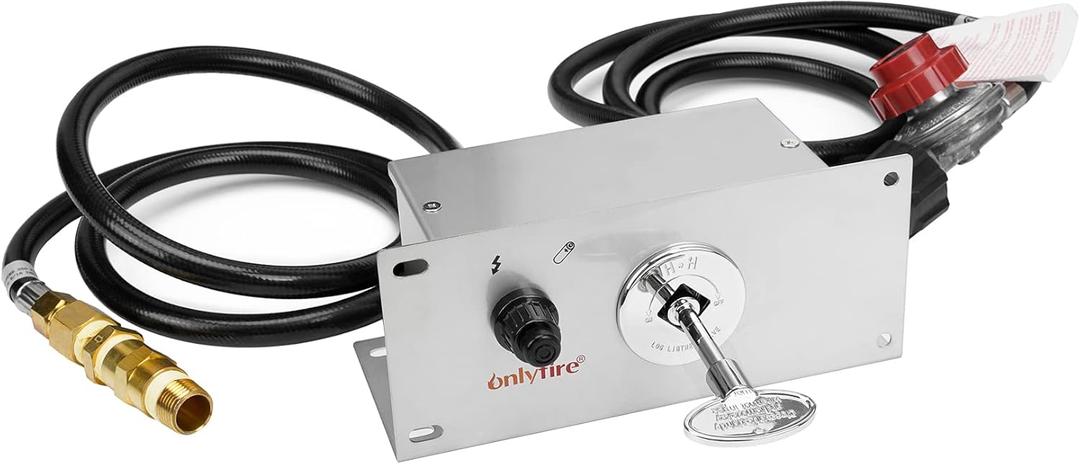 onlyfire All-in-One Propane Gas Fire Pit Ignition System Kit (Includes Electronic Igniter, Key Valve, Air Mixer Valve, LP Regulator with 5Ft Hose, PVC Hose)