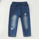 NZRVAWS Toddler Baby Boy Clothes Infant Plaid Pocket Shirt Denim Ripped Jean Pants Outfits Set 6-24 Months 2-5T (Red Block Plaid)