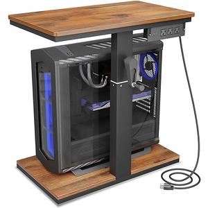 Height Adjustable Computer Tower Stand with Wheels and Charging Station,2-Tier PC Stand for Floor or Carpet,PC Holder Under Desk for ATX-Case,Office,Home,Gaming Room