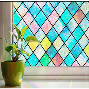 Linarun Stained Glass Window Film Rainbow Window Privacy Film 3D Decorative Static Cling Door Glass Decals Non Adhesive Removable for Home Office Set of 2