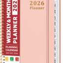 2026 Planner, Weekly and Monthly Calendar Planner, January 2026 - December 2026, Hardcover 2026 Calendar Book with Tabs For Women & Men, Inner Pocket, Spiral Bound, Perfect for Office Home School Supplies - A5 (6.3" x 8.5"), Pink