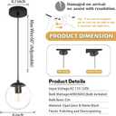 KoKo&Yukina 6-inch mini Modern Globe Pendant Light Clear Glass with Black Finish Contemporary Mid Century Adjustable Hanging Light Fixture for Living Room Bedroom Kitchen Island (Bulb Incl.)