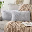 ANRODUO Pack of 2 Silver Grey Throw Pillow Covers Luxury Fluffy Pillows Faux Fur Decorative Pillows Plush Cushion Case Fuzzy Mongolian Merin Style for Bed Couch Sofa Living Room Home Decor 12x20 Inch