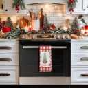 Red Chinoiserie Christmas Tree Kitchen Towels, Coquette Grandmillennial Bow Christmas Hand Towels for Bathroom, Preppy Red Bow Xmas Plaid Dish Tea Towel for Kitchen Decor, 16x24 Inch (Color 03)