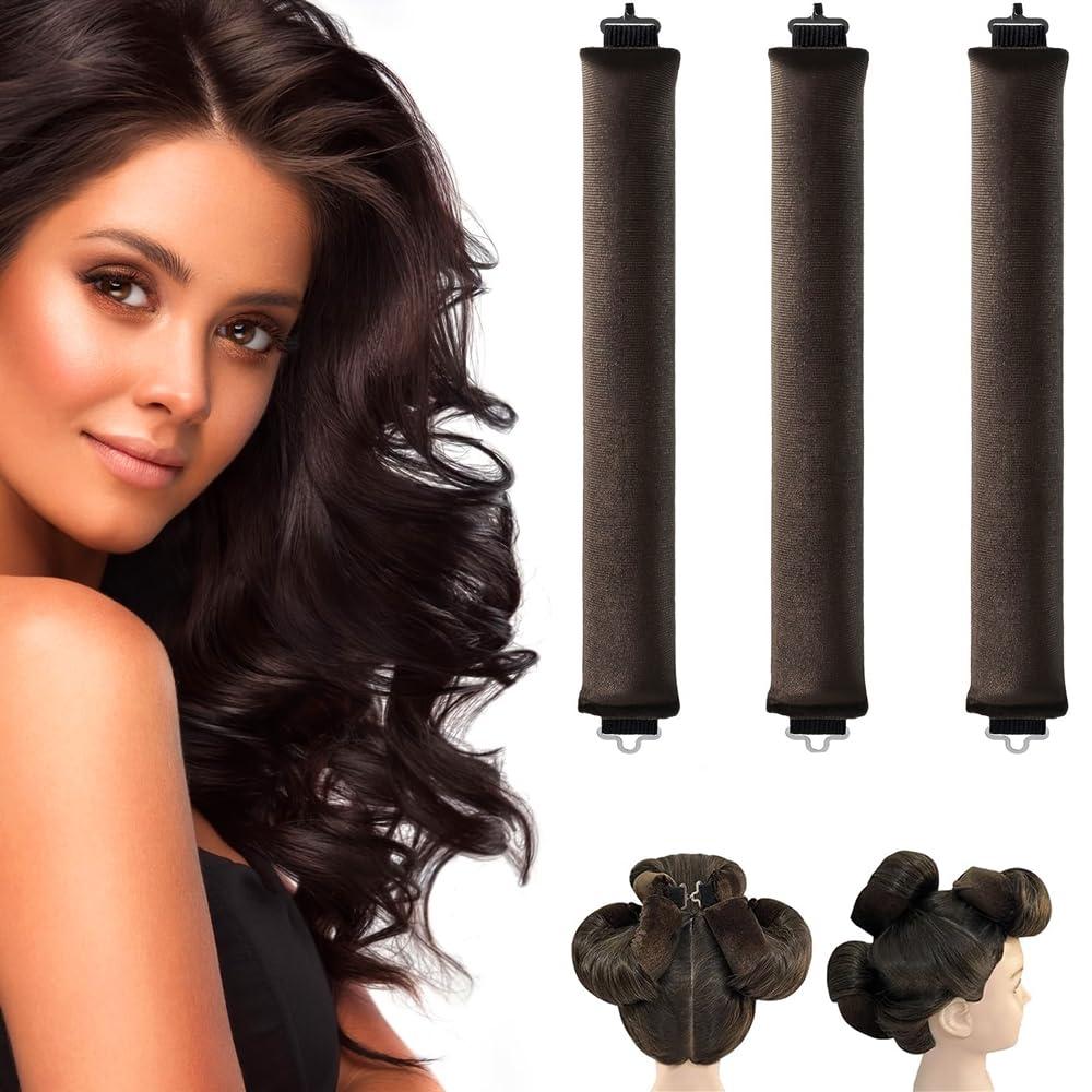 2 x 3PCS Heatless Hair Curler, Flexi Rod, For All Hair Types, Includes Brown, Black, Pink, Easy to Use, No Heat Curls, Overnight Curls, For Long Medium Hair