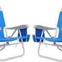 SUNNYFEEL Portable Beach Chair, Lightweight Beach Chair for Adults, Folding Camping Chair with Side Table & Organizer Bag, 3 Position Adjustable, Support 300lbs Heavy Duty, Low Back, Blue, 2 Pack