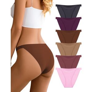 Women's Seamless Underwear Stretch Cheeky No Show Panties Ladies Sexy High Cut String Bikini Panties 6 Pack, XL