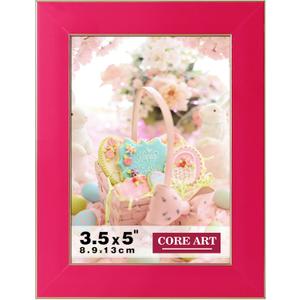 CORE ART 3.5x5 Picture Frame Pink, 3.5 by 5 Colorful Photo Frame with HD Plexiglass, Wall or Tabletop Display
