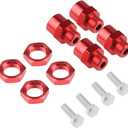 HobbyPark 4-Pack Aluminum Alloy 12mm to 17mm Wheel Hex Hubs Adapter Extension Conversion Nuts for 1/10 RC Car Upgrade 1/8 Tires (Red)