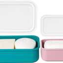 2PC Portable Leakproof Travel Soap Case, Silicone Travel Soap Case, Compact Soap Holder with Drainage Layer, Travel Soap Holder for Camping, Gym, Outdoor Turquoise&Flamingo