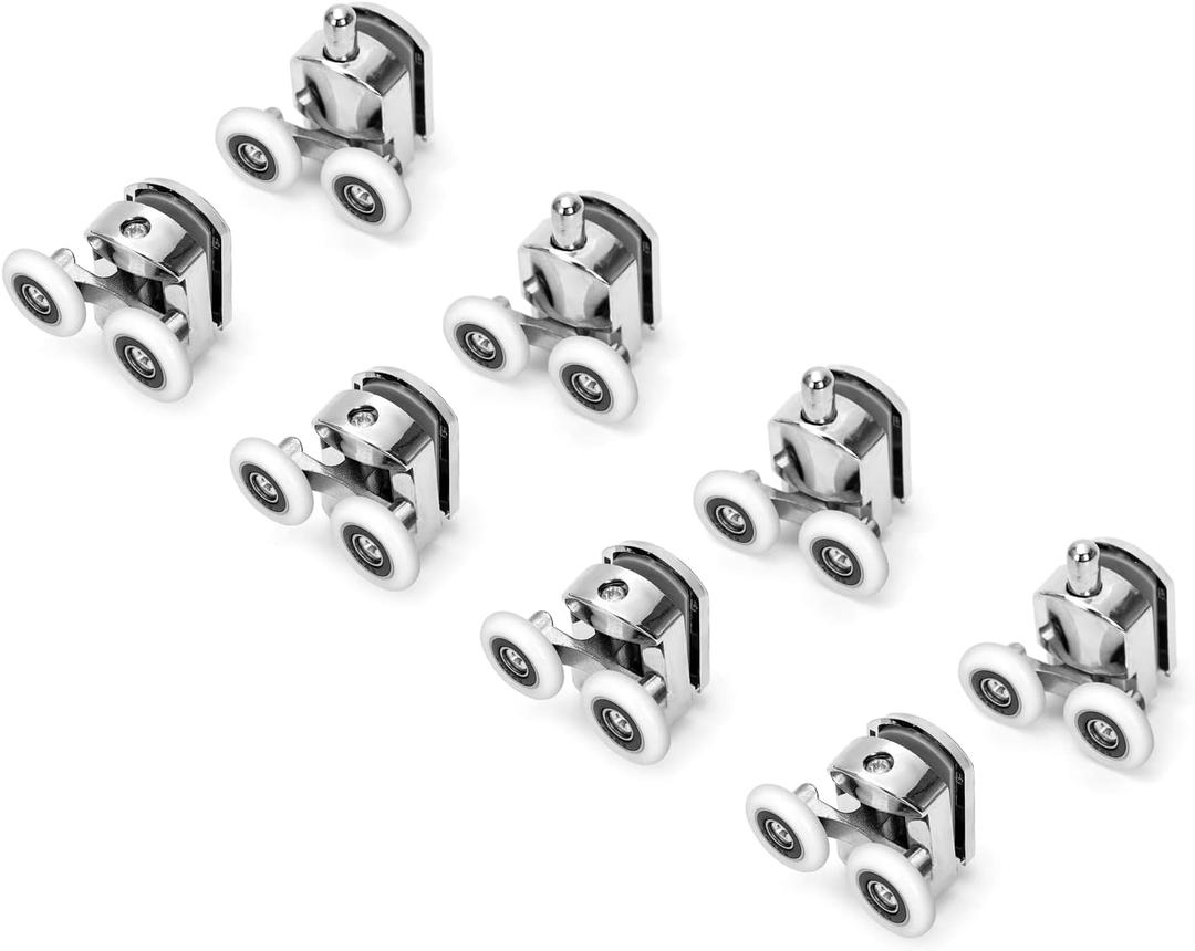8Pcs Shower Door Double Wheels 25mm Diameter (Zinc Alloy+ABS) for Bathroom Bearing Pulleys/Runners Top/Bottom Replacement Parts (4 Upper Wheels + 4 Lower Wheels -25mm-8Pcs)