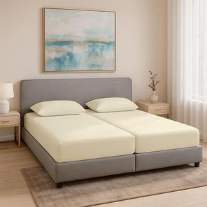 KRISHNA Premium 5-Piece Split King Sheet Set for Adjustable Beds, 100% Egyptian Cotton, Hotel Quality Luxury Bedding, Fits Up to 16 Inch Deep Pocket Mattress, Soft & Breathable, Ivory Solid